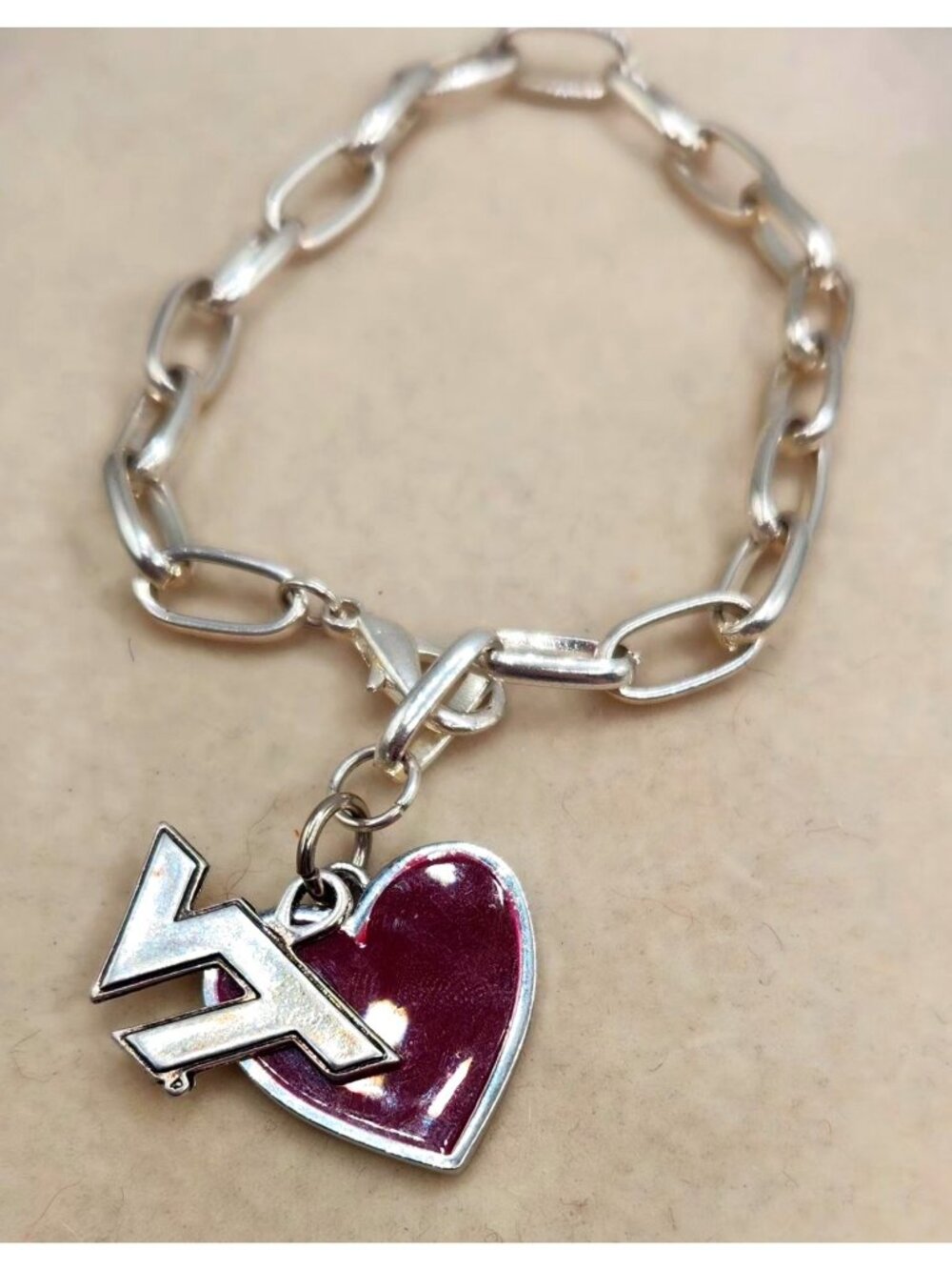 VT - Virginia Tech Charm Bracelet - Letters & Burgundy Heart
